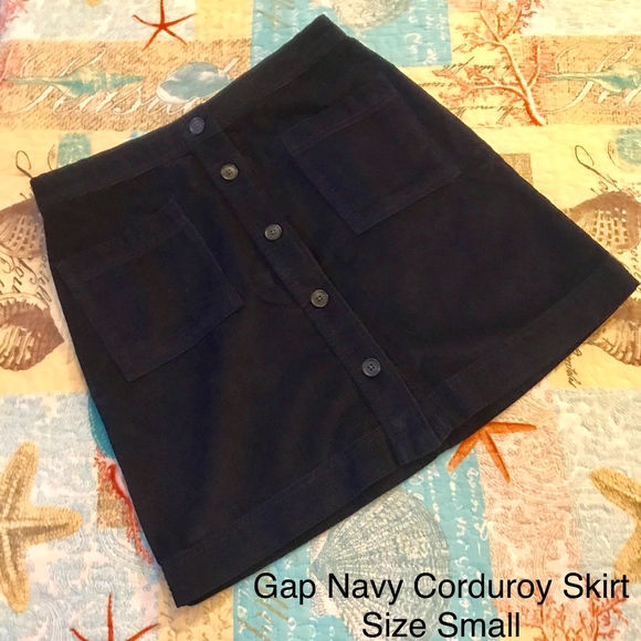 GAP Dresses & Skirts - Gap Corduroy Navy Blue Button Skirt Size Small